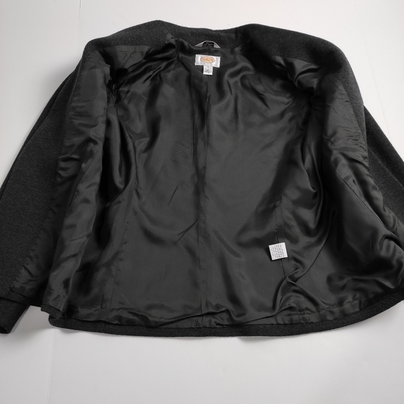 Talbots Merino Wool Open Front Blazer Collared Career Jacket Charcoal Gray 10 - Picture 9 of 12